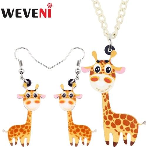 WEVENI Statement Acrylic Anime Giraffe Jewelry Sets Earrings Necklace Lovely Animal Charms Gift For Women Girls Teen Accessories