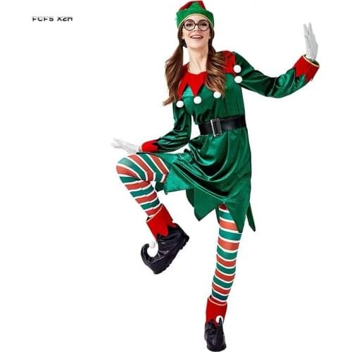 Green Women Santa Claus Cosplay Halloween Christmas Tree Costume Carnival Winter pajamas Purim Stage play Masquerade party dress
