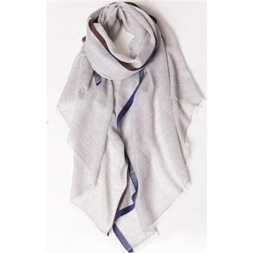 Pure goat cashmere women fashion striped thick scarfs shawl pashmina 80x200cm small tassel light grey color