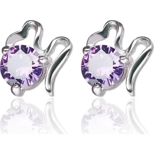 100% 925 sterling silver fashion design shiny crystal ladies`stud earrings jewelry wholesale Anti allergy birthday gift