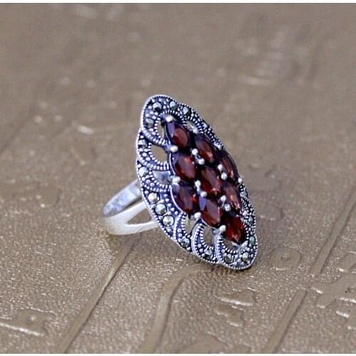 Wholesale nine sterling silver jewelry silver S925 sub Garnet Ring female heart