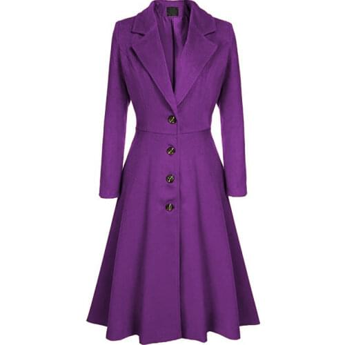 Women Winter Long Sleeve Pleated Extra Long Girl Purple Blend Coat Vogue Casual Woolen Windbreaker Ladies Oversized Overcoat 3xl