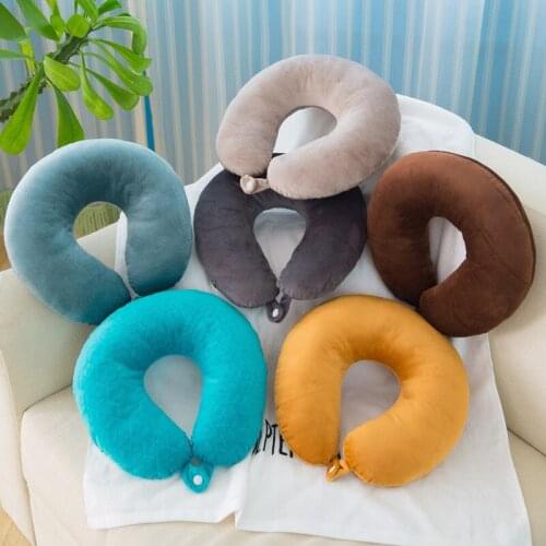 1pc Cute Soft Plush Solid Color Head Neck Pillow U Shape Creative Portable Confortable Car Traveling Gift Random Color Delivery