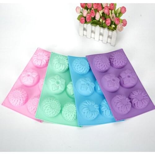 1Pcs Fondant Cake Mold DIY Handmade Silicone Baking Accessories Non-toxic Soap Mould Flower Shaped Kitchen Tools 6 Holes