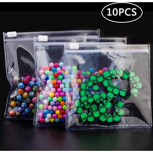10pcs Portable Travel PVC Self Sealing Plastic Jewelry Zip Lock Bags Slide Seal Packing Bag Earrings Jewelry Packaging Bag