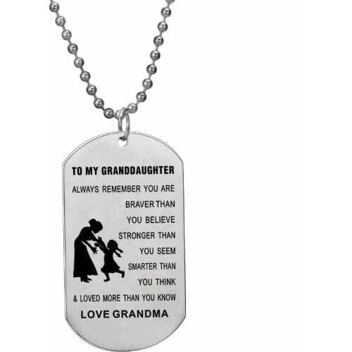 12PC/Lot Hot Always Remember You Are Braver Stainless Steel Pendant Family Grandmother Grandma Love Granddaughter Necklace Gifts