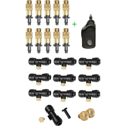 2 Set Accessories:1 Set Adjustable Copper Spray Nozzle Garden Patio Water Mister & 1 Set Misting Nozzles Kit Fog Nozzles