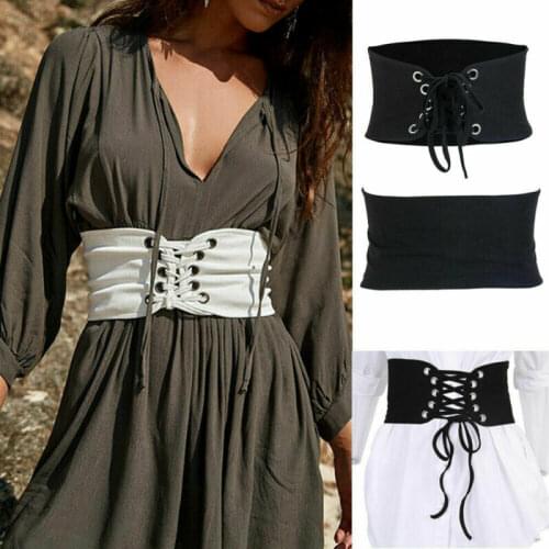 2020 Hot sale Fashionable Solid Bandage Wide Waist belt Wide Buckle Elastic Stretch Women Vintage Knitted Corset Waistband