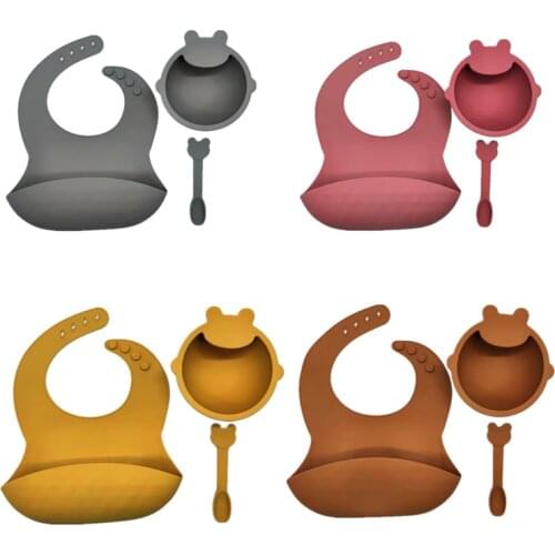 3PCS /1SET Silicone Baby Feeding Bowl Food Grade Silicone Baby Feeding Bowl Baby Eating Training Dishes For Baby Tableware