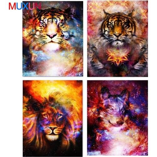 5D Wolf Lion Tiger Painting With Diamond Wall Art Canvas Painting Embroidery Mosaic Colorful Animal Room Decoration Gift Ep019