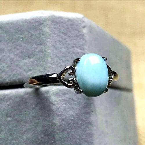 7x5mm Natural Blue Larimar Ring Jewelry For Woman Man Oval Beads Silver Dominica Water Pattern Stone Adjustable Size Ring AAAAA