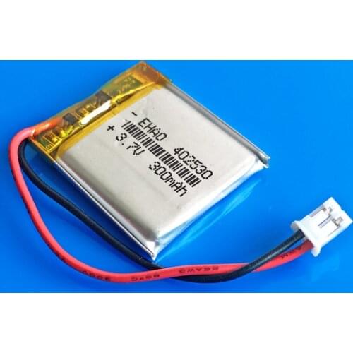 3.7V 300mAh lithium polymer lipo li ion rechargeable battery 402530 JST 2.0mm power for MP3 GPS bluetooth headset smartwatch