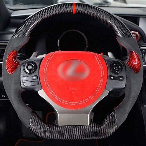 QHCP Custom Car Steering Wheel Customized Leather Real Carbon Fiber Fit For LEXUS NX RX ES IS CT 2013+ 1Pcs Interior Accessories