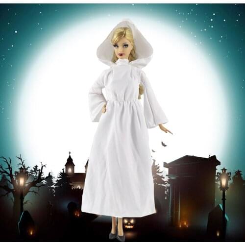 Besegad Kids Fashion Elegant White Hooded Robe Dress Outfit Clothes Gown for Barbie Doll 30cm/11.81inch Girl Doll Accessories