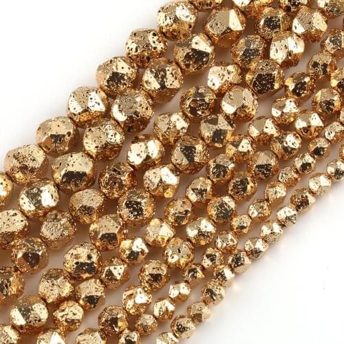 Natural Volcanic Lava Beads Faceted Light Gold Plated Round Loose Stone Beads for Jewerly Making DIY Bracelets 15inch 6-12mm