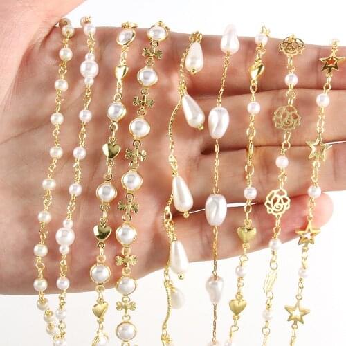 1m Stainless Steel Gold Color Chain Heart Star Shape Pearls Beads for Jewelry Making DIY Bracelets Necklaces Ankles Accessories