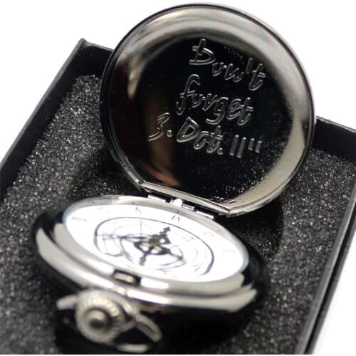 Black Fullmetal Alchemist Pocket Watch Quartz Necklace Leather Chain Box Bag Relogio De Bolso Watch Sets Gifts for Men Women