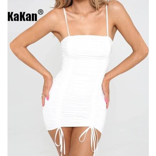 KaKan European and American Summer Womens Dresses Sexy Suspenders Pleated Bag Hip Strap Ladies Dress