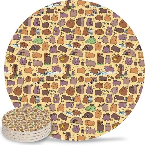 Cute Bears Ceramic Coasters Waterproof Tea Cup Mat Christmas Home Decor Coffee Table Decor Coasters for Glasses