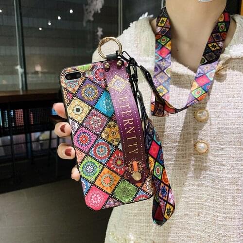Plaid Case Wrist Straps Lanyard for iPhone 12 11 Pro Max X XR XS MAX 12Mini Holder Case with for iPhone 7 8 Plus 6S Plus SE 2020