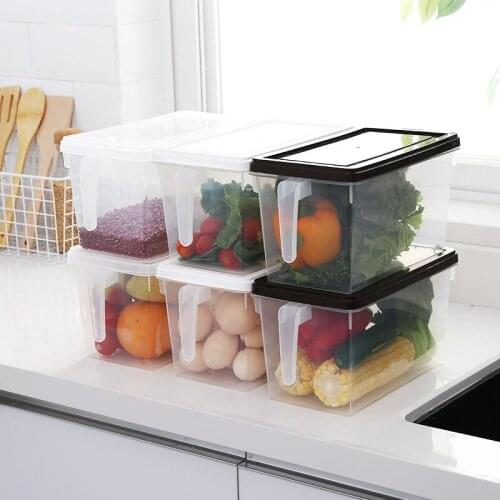 Kitchen Refrigerator Storage Box With Handle Food Grade Plastic Crisper Can Be Stacked Egg And Fruit Storage Box With Lid