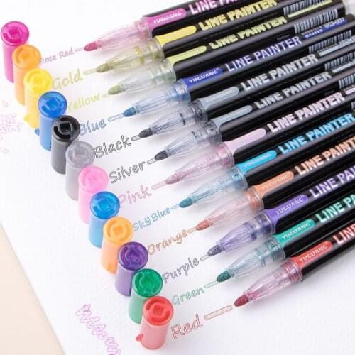 12 Colors Shining Out Line Pens Highlighting Markers Double-line Drawing Writing Graffiti Pen Stone Glass Ceramics Painting
