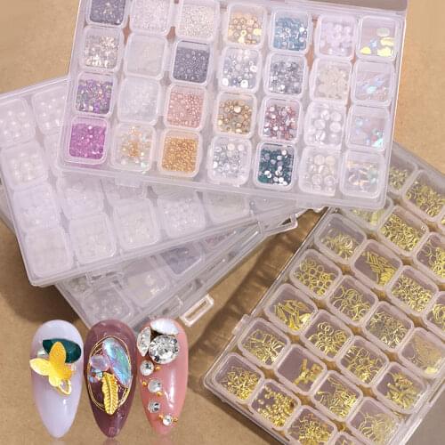 28 Grid/Set Pearl Stickers for Nail Decoration 2021 Nails Props And Tools Fashion Metal Art Accessories for Manicure Design