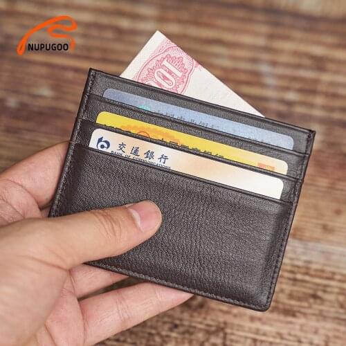 NUPUGOO Slim Men Card Wallet Genuine Leather Mini Credit Card Holder High Quality Leather Coin Purse Multi Slot Thin Money Bag