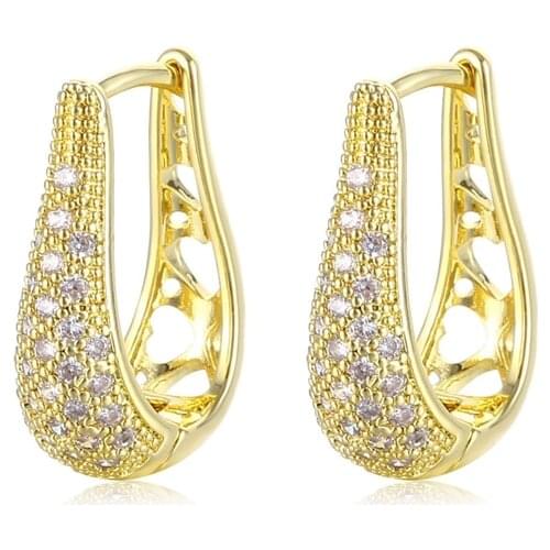 Hollow Design Huggie Earrings Vintage Formal Gold Earrings For Wedding Bridal Jewelry Full Inlay Mosaic Zircon Hoop Earrings
