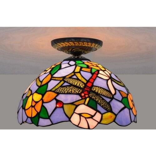 30cm European Countryside Dragonfly Tiffany Multi-Color Glass Dining Room Bedroom Corridor Corridor Bathroom Blue Ceiling Lamp