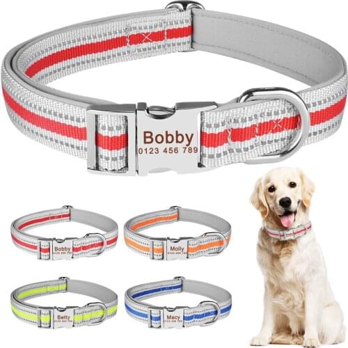 Durable Dog Collar Free Engraving Personalized Adjustable Nylon Dogs ID Name XS-L Reflective Material