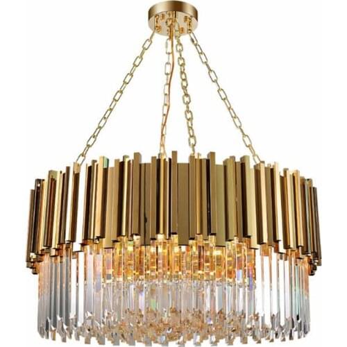 Luxury Modern Crystal Chandelier Round LED Light Gold Shiny Crystal Foyer Chandelier Lighting