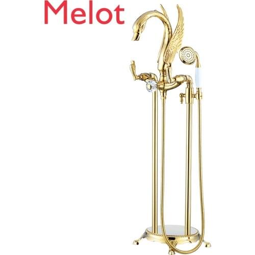 Bath tub gold swan faucet floor hot and cold faucet cylinder side shower set bath bucket sitting