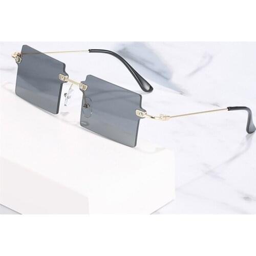New trend rimless sunglasses personality square ocean piece metal sunglasses women ins fashion street driving glasses men