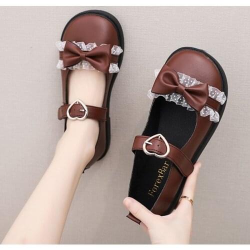 Retro college style small leather shoes women Korean flat shoes Bowknot Princess Kawaii Girl Women Shoes Vintage Sweet cos loli