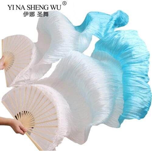 1 Pair Hand Dyed Multicolor Belly Dance Fans Bamboo Ribs Long Fans For Dancer Practice Stage Performance Belly Dance Accessories
