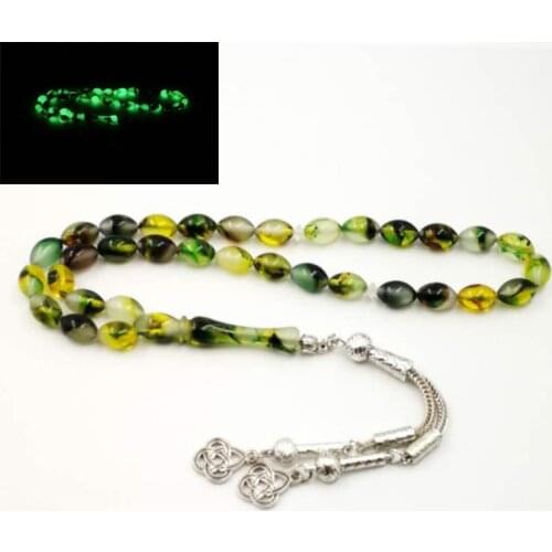 Green Tasbih Special Luminous Resin Muslim Rosary Everything is new misbaha Eid Ramadan Gift islamic 33 prayer beads bracelet