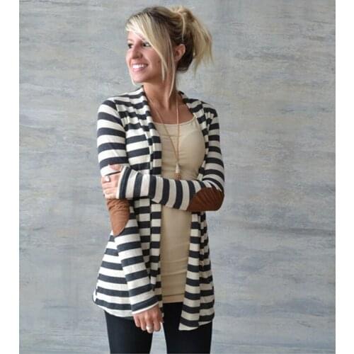 Women Long Cardigans - Black And White Striped Long Sleeve Cardigan 3SW24008 Sexy Tops