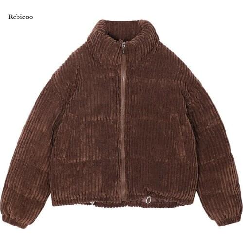 Korean Style Women Coat Winter Corduroy Short Jacket Loose Coats Casual Bread Warm Girl Oversize Coat Thick Parkas