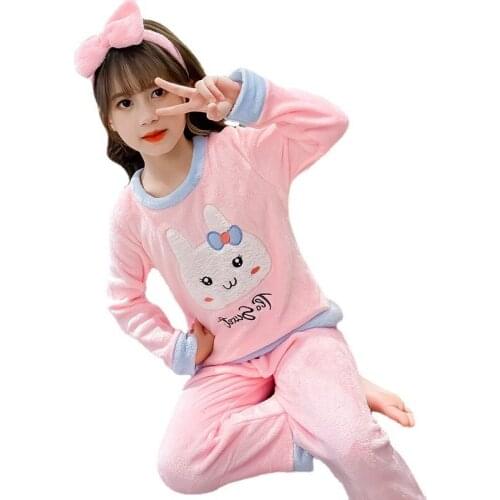 Winter Fashion Kids Sleepwear Baby Girls Clothes Suit Children Cute Plus Velvet T Shirt Pants 2Pcs/Sets Toddler Casual Pajamas