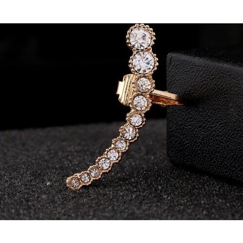 ZLDYOU Hot Piercing Jewelry Women Zircon Left Ear Cuff Curved Full Crystal Gold Silver Plated Earcuff Functional Clip Earring