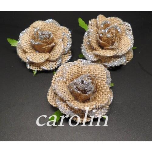 20pcs/lot Natural Jute Burlap Hessian Flower Handmade rustic wedding decor DIY craft supplies vintage wedding decoration