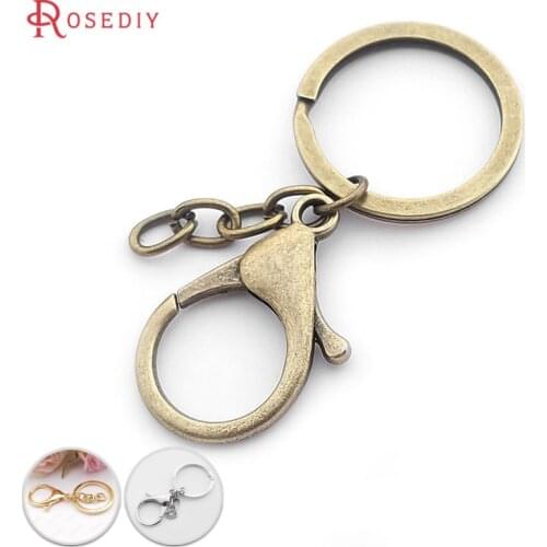 31790)10PCS 30MM Antique Bronze Iron Key ring Key Chains with 4 Link Chains and Large lobster Clasps Diy Findings Accessories