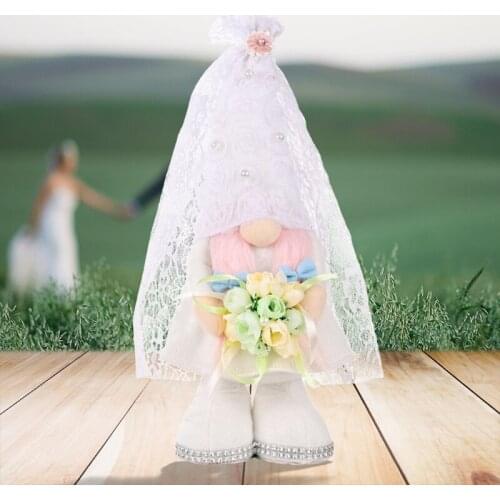 69HF Wedding Groom Bridal Bouquet Gnome Doll Ornaments Cute Cartoon Dwarf Elf Decor