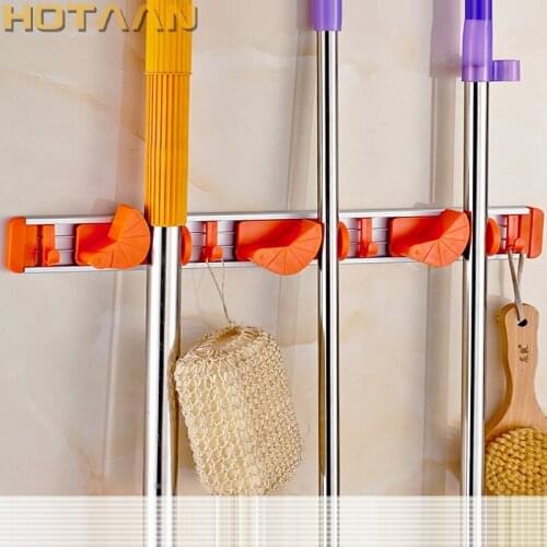 Free Shipping Wholesale And Retail Promotion Modern 3 Position Bathroom Mop & Broom Holder Home Cleaning Tools Hanger W/ Hook