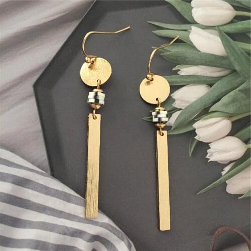 Bohemia Gold Round Disc Strand With Square Drop Earrings For Women Geometric Vintage School Office Wearing Jewelry