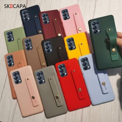 WristStrap Phone Case For OPPO Reno 5 4 3 Pro 4 SE A32 A53 2020 Realme X7 F17 Pro C17 Q2 C12 V5 K7X Matte Soft Stand Back Cover
