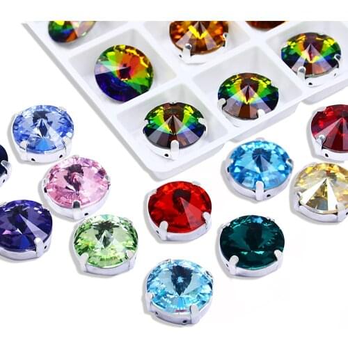 Colors Round Rivoli Sew On Rhinestones Crystal K9 Glass Round Sewing Diamond With Silver Claw Loose Rhinestones Clothes Garmment