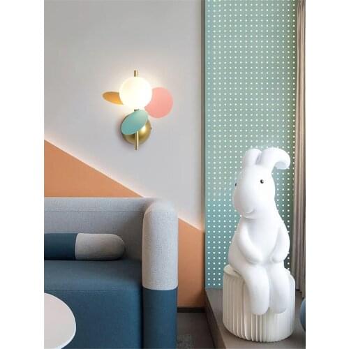 Colored childrens room glass wall lamps Nordic bedroom bedside lamp modern hotel aisle corridor decor sconces lights lighting