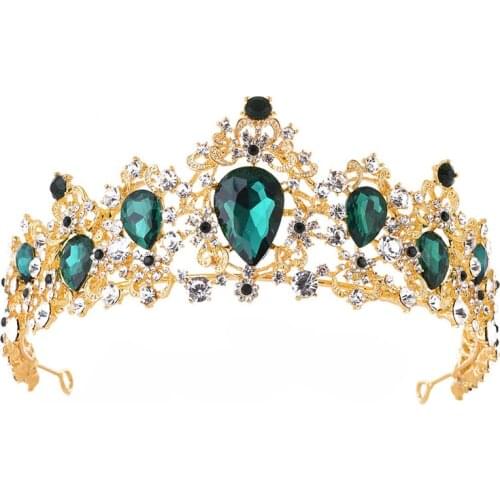 Luxury Green Crystal Baroque Diadem Rhinestone Bridal Crowns And Tiaras Headband For Wedding Party Prom Pageant Hair Accessories